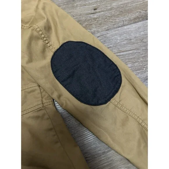 Tommy Hilfiger Mens L Tan Utility Jacket Zip Up Collared w/ Elbow Patches - Picture 8 of 11
